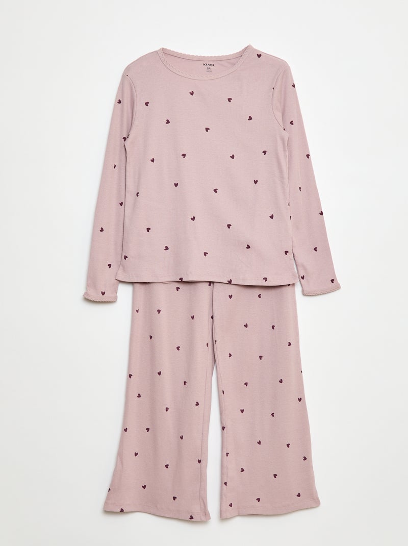 Lange pyjama met streepjesprint - 2-delig Paars - Kiabi