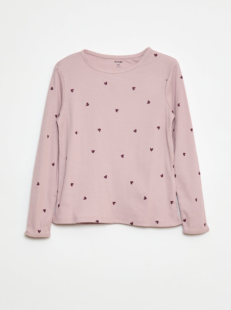 Lange pyjama met streepjesprint - 2-delig Paars - Kiabi