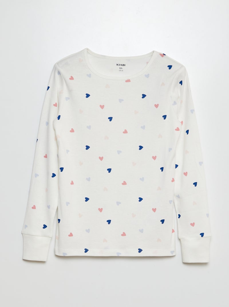 Lange pyjama met T-shirt + broek - 2-delig WIT - Kiabi