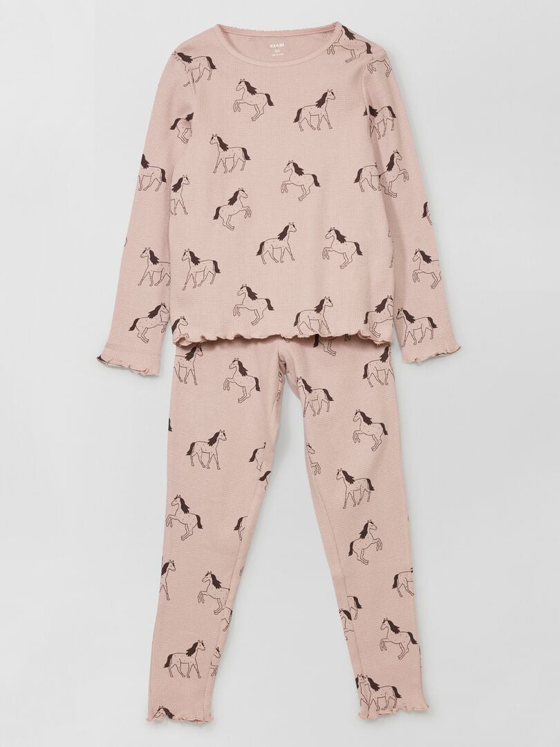 Lange pyjama met vosprint - 2-delig setje PAARS - Kiabi