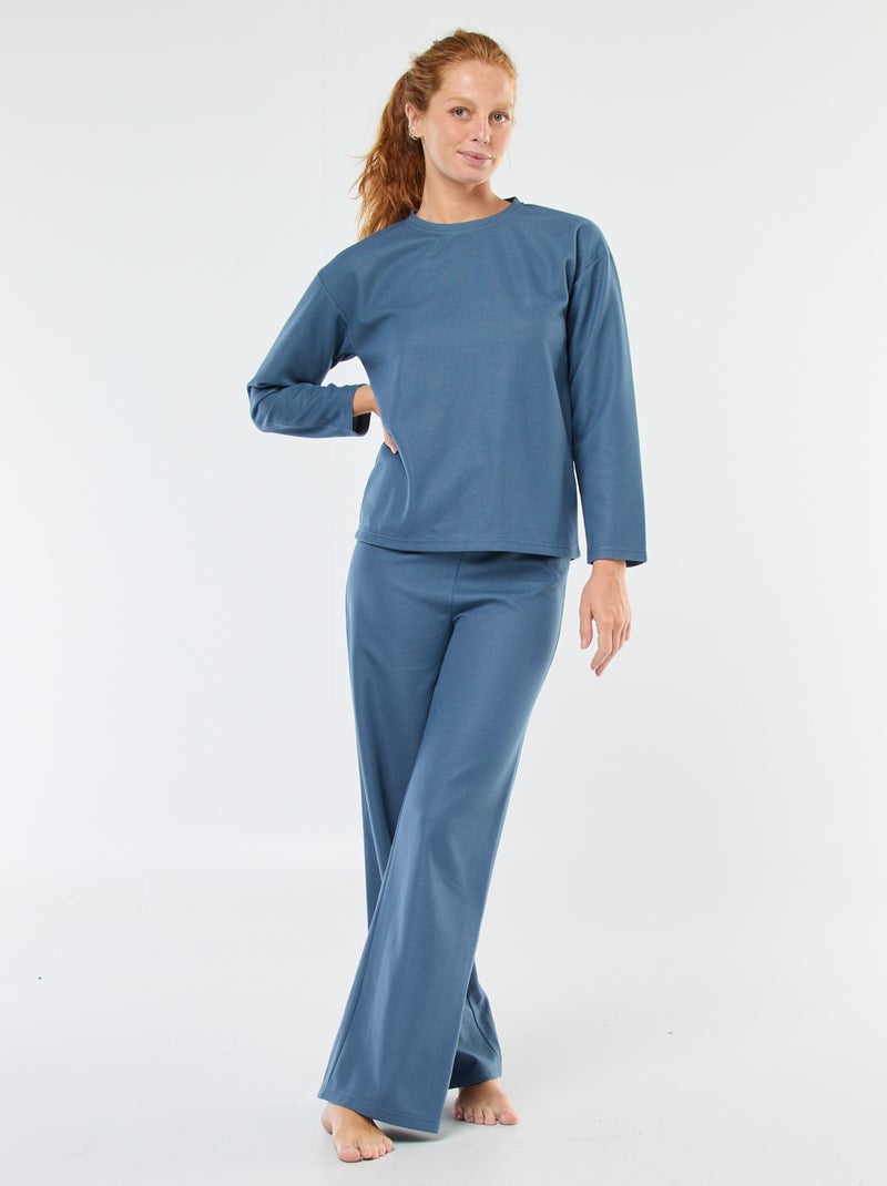 Lange pyjama met wafeltextuur - 2-delig Blauw - Kiabi