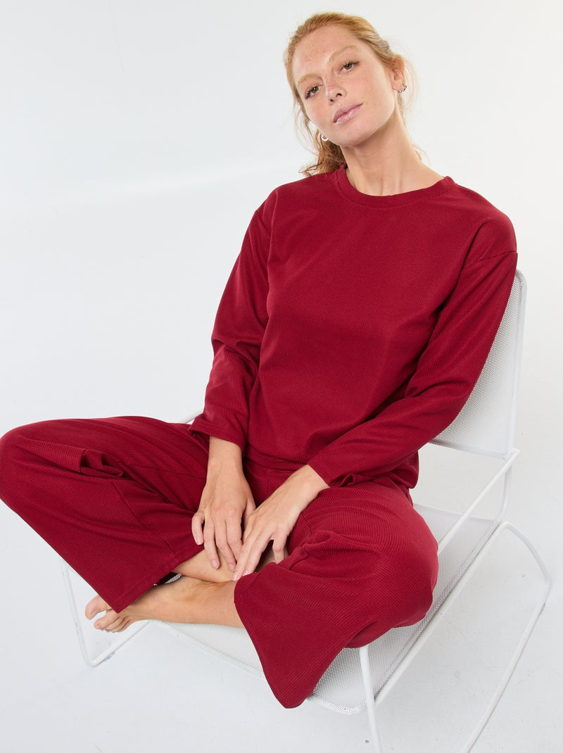 Lange pyjama met wafeltextuur - 2-delig Rood - Kiabi