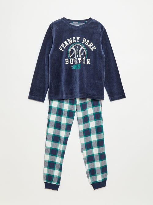 Lange pyjama uit twee materialen - T-shirt + broek - 2-delig - Kiabi