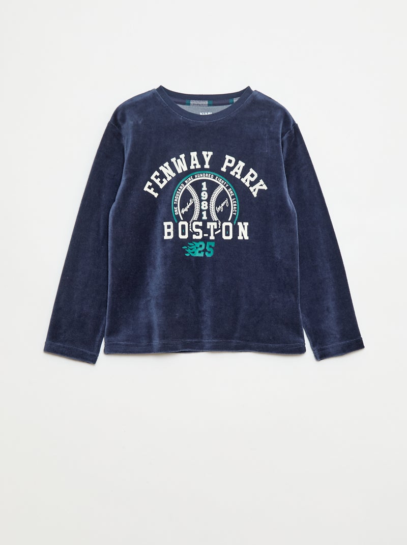 Lange pyjama uit twee materialen - T-shirt + broek - 2-delig Blauw - Kiabi