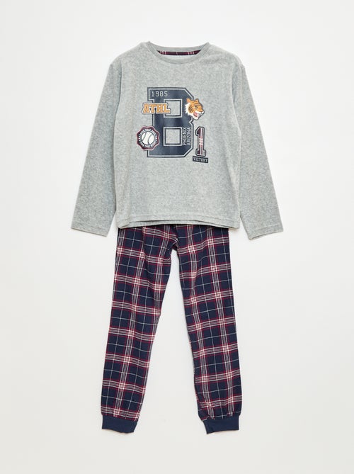 Lange pyjama uit twee materialen - T-shirt + broek - 2-delig - Kiabi