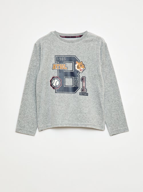 Lange pyjama uit twee materialen - T-shirt + broek - 2-delig - Kiabi