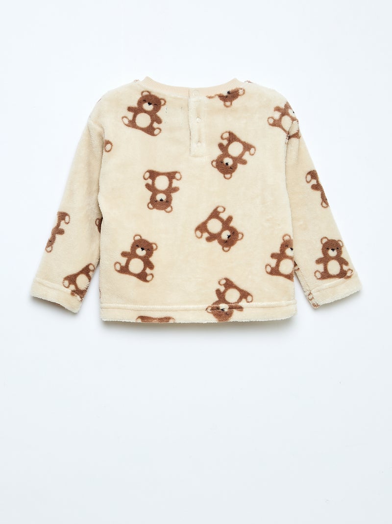 Lange pyjama van fleece - 2-delig Biege - Kiabi