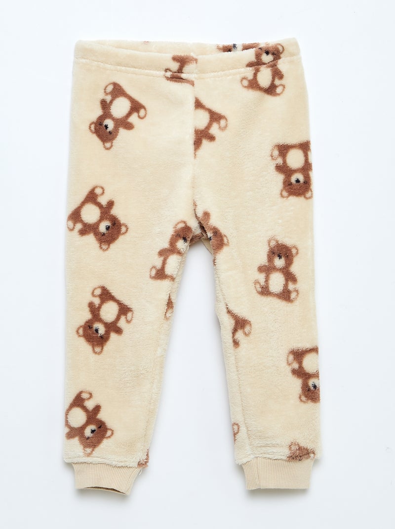 Lange pyjama van fleece - 2-delig Biege - Kiabi