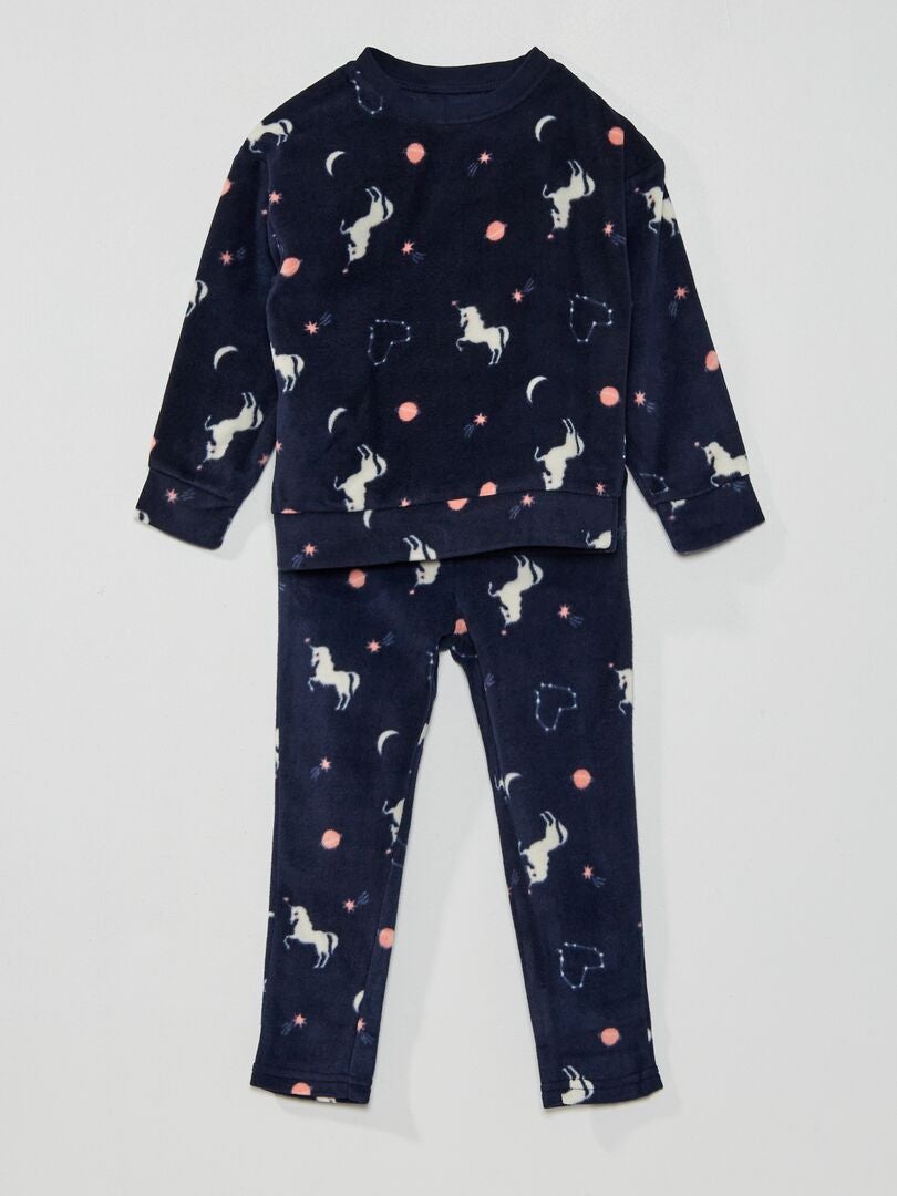 Lange pyjama van fleecestof - 2-delig ZWART - Kiabi
