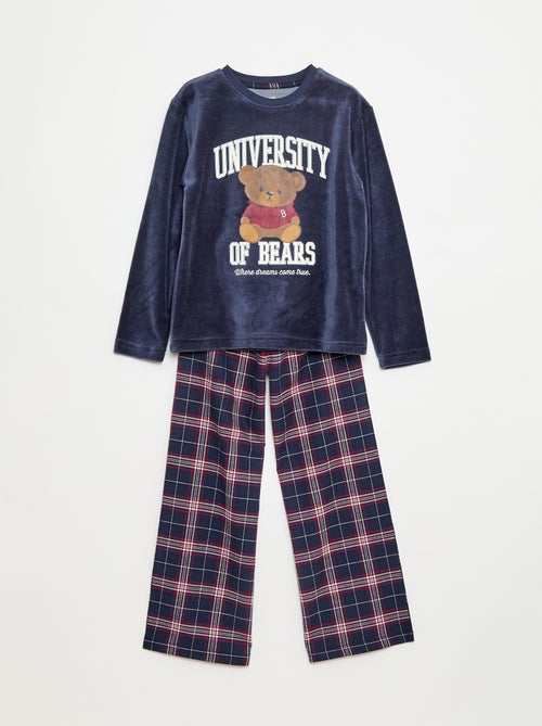 Lange pyjama van fleecestof - T-shirt + broek - 2-delig - Kiabi