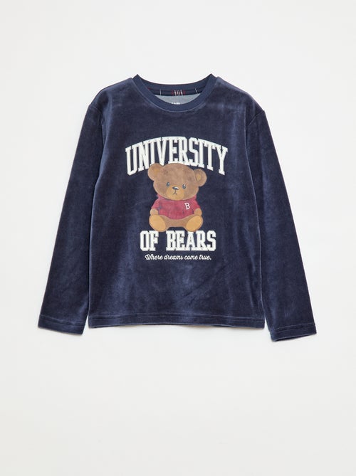 Lange pyjama van fleecestof - T-shirt + broek - 2-delig - Kiabi