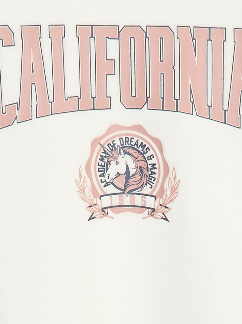 Lange pyjama van fleecestof - T-shirt + broek - 2-delig Wit - Kiabi