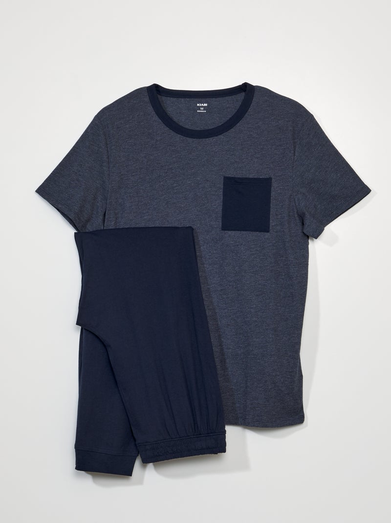 Lange pyjama van jersey - 2-delig BLAUW - Kiabi