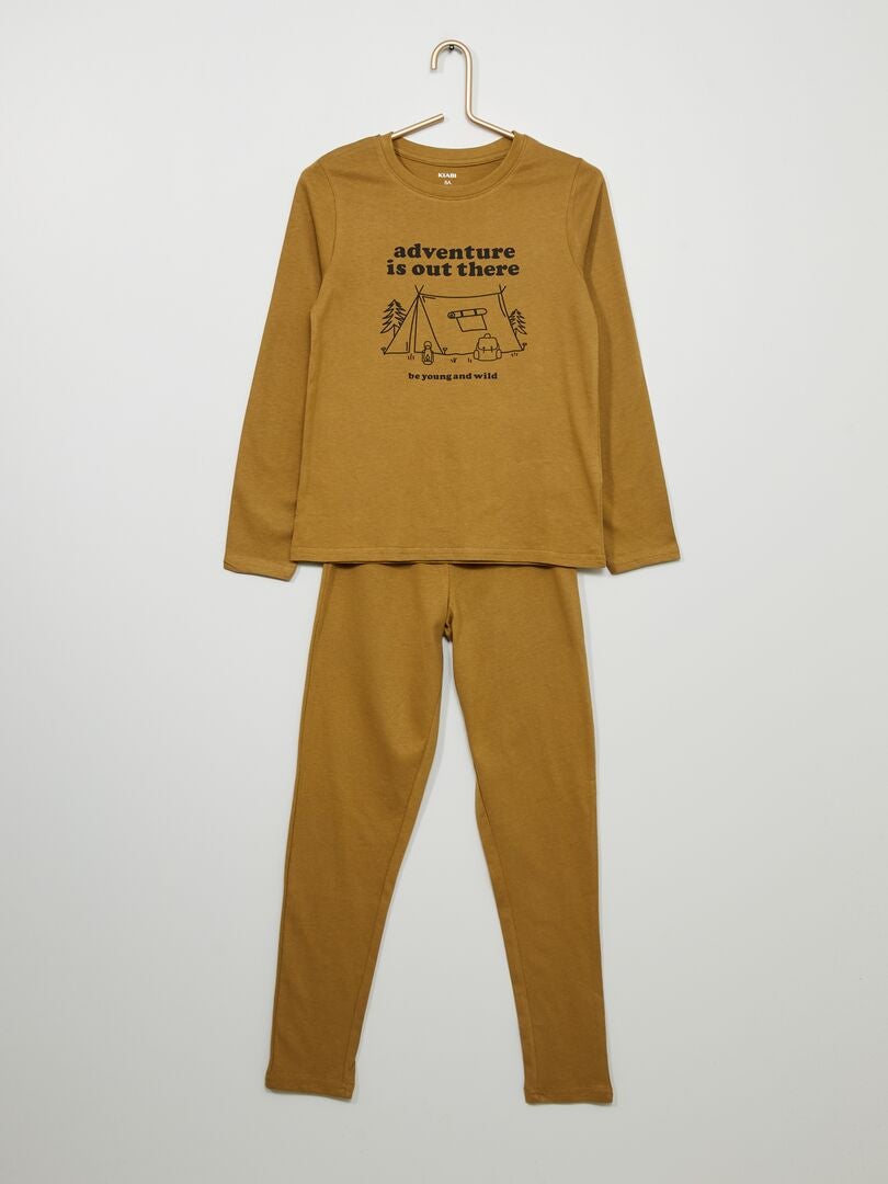 Lange pyjama van jersey - 2-delig BRUIN - Kiabi