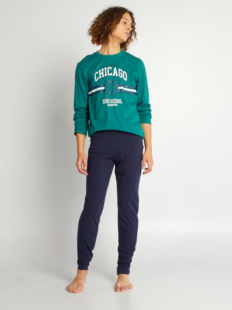 Lange pyjama van jersey - 2-delig GROEN - Kiabi