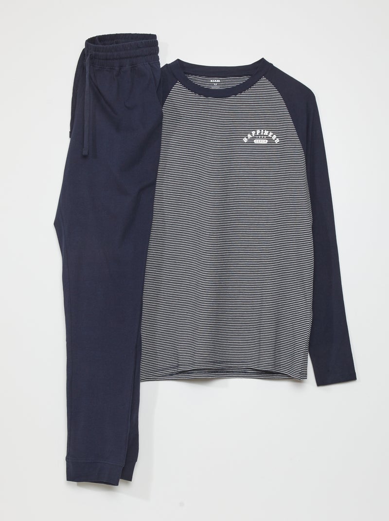 Lange pyjama van jersey - 2-delig marineblauw - Kiabi