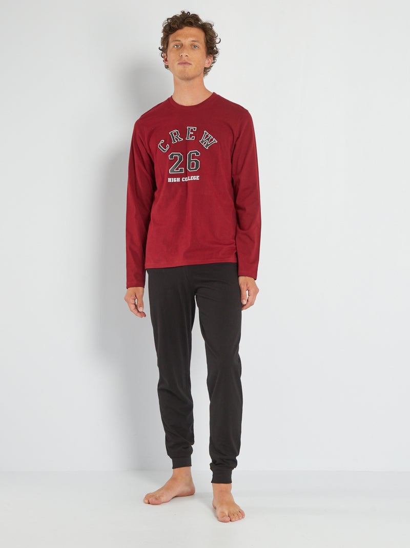 Lange pyjama van jersey - 2-delig rood / zwart - Kiabi