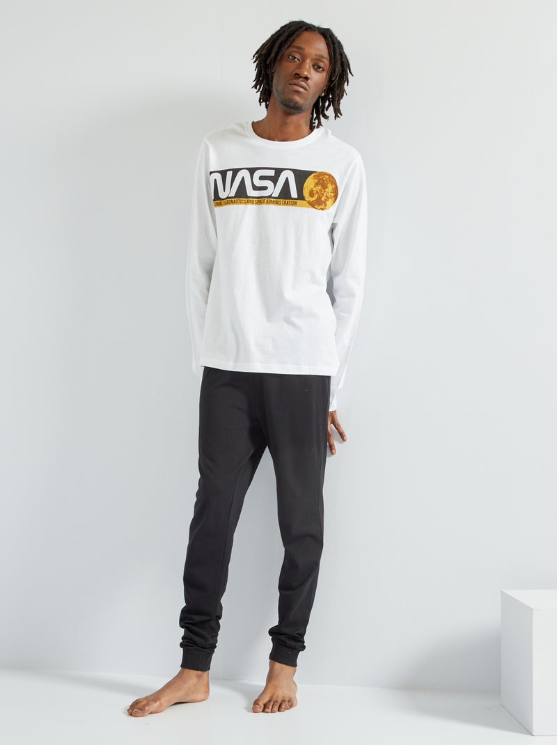Lange pyjama van jersey met NASA-print - 2-delig wit / zwart - Kiabi