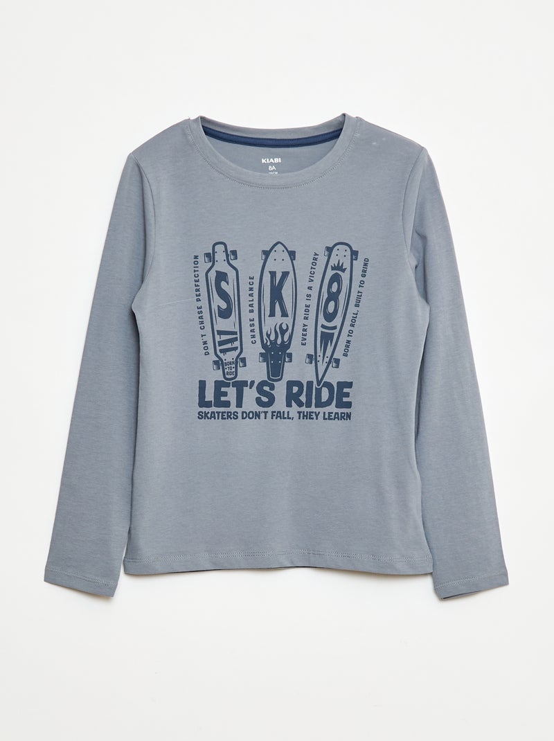 Lange pyjama van jersey met print - 2-delig Blauw - Kiabi