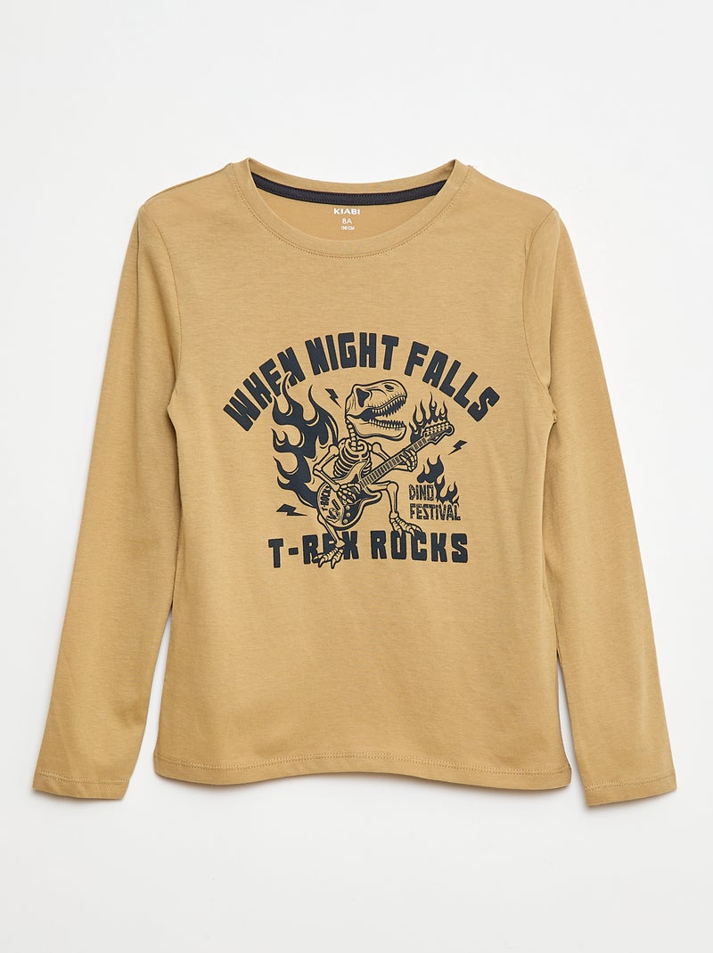 Lange pyjama van jersey met print - 2-delig Bruin - Kiabi