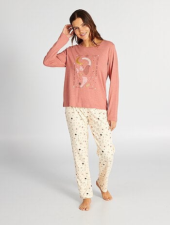 Lange pyjama van jersey met T-shirt + broek - 2-delig - Kiabi