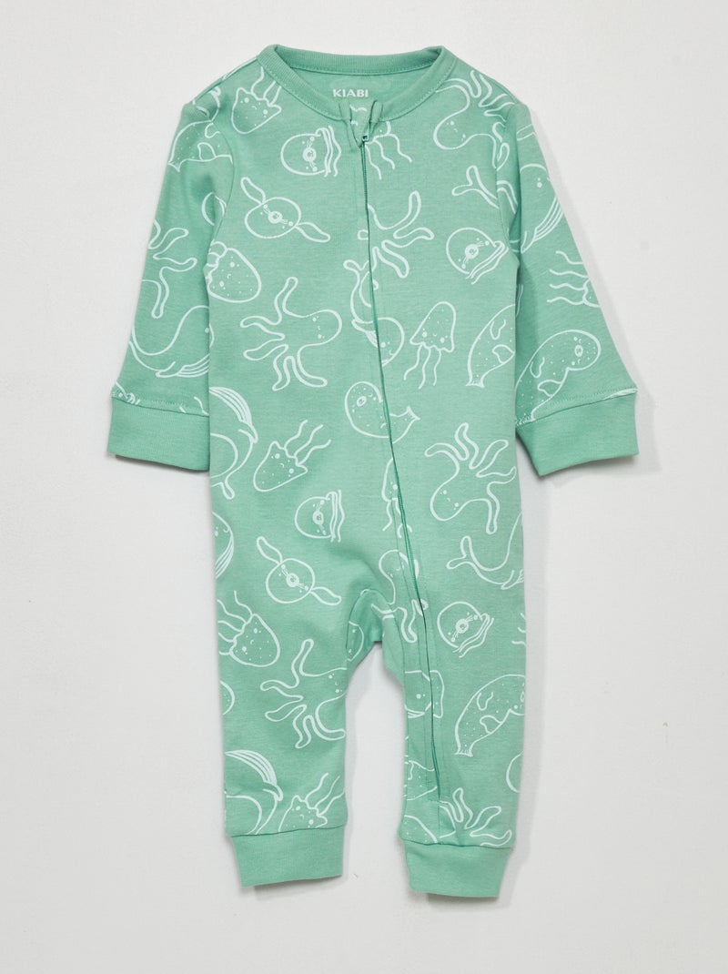 Lange pyjama van jerseystof met print GROEN - Kiabi