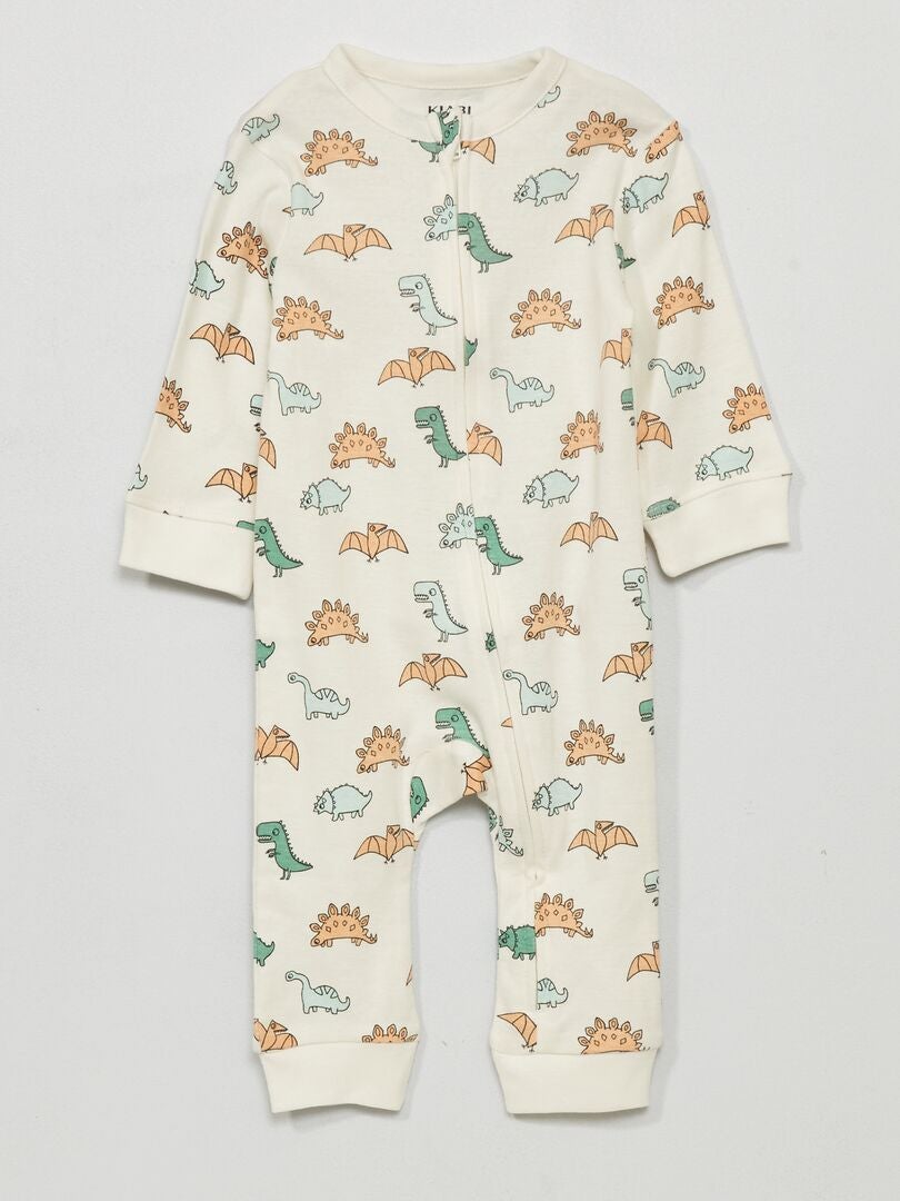 Lange pyjama van jerseystof met print WIT - Kiabi
