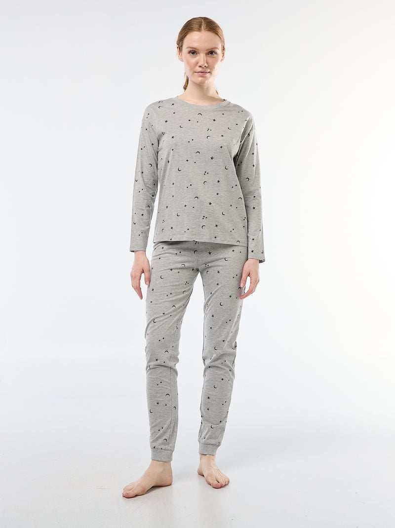 Lange pyjama van katoen - 2-delig Grijs - Kiabi