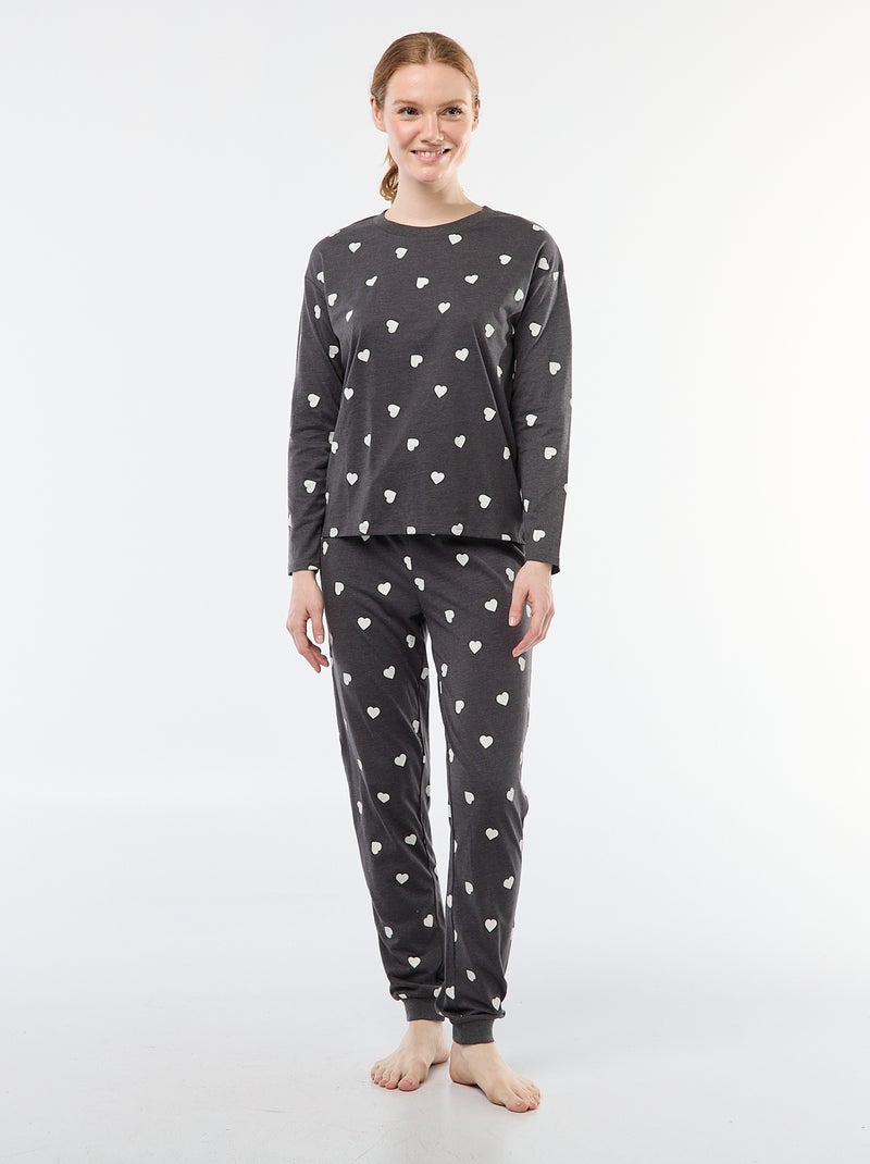 Lange pyjama van katoen - 2-delig Grijs - Kiabi