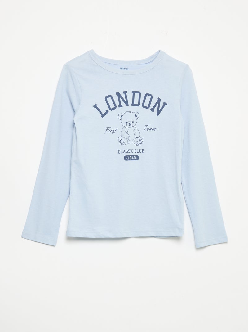Lange pyjama van katoenen jerseytricot - 2-delig Blauw - Kiabi