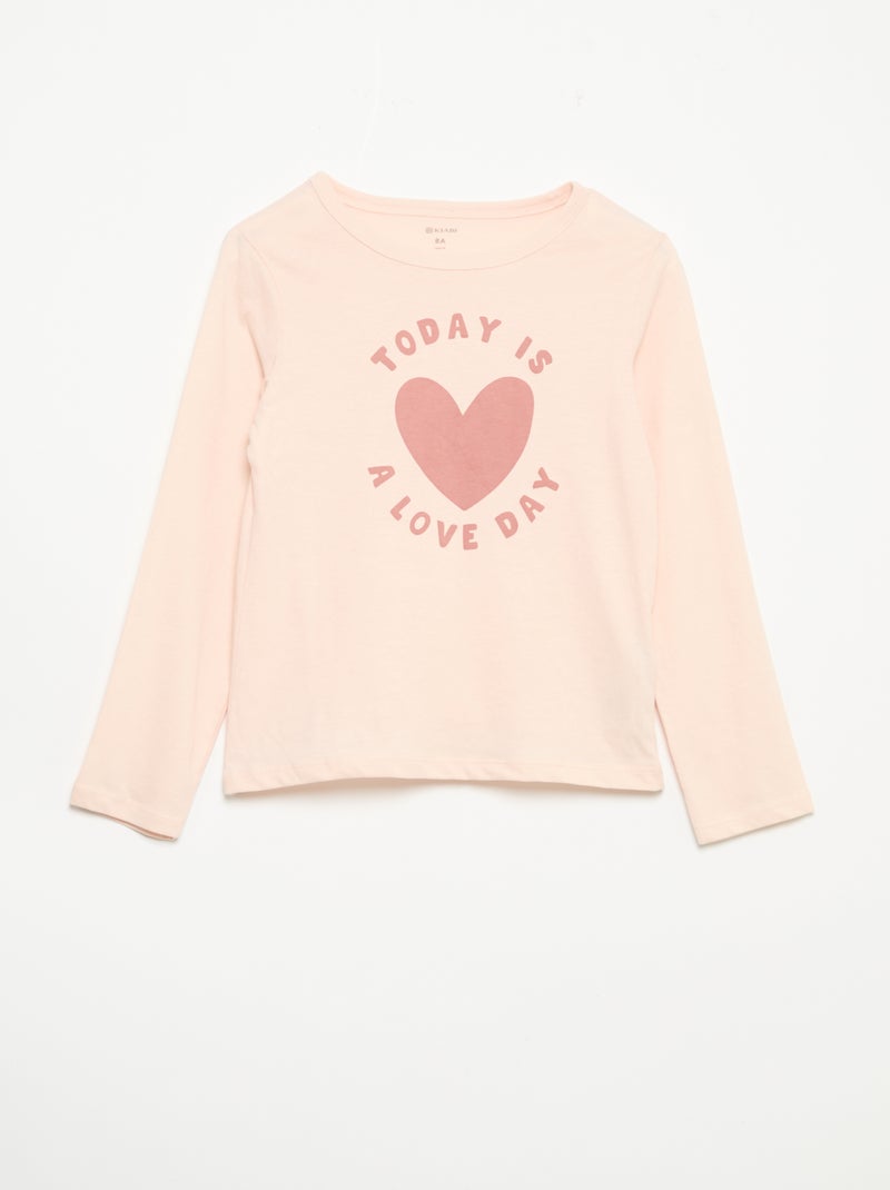 Lange pyjama van katoenen jerseytricot - 2-delig Rose - Kiabi