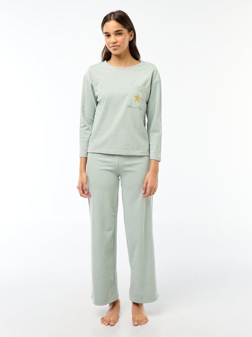 Lange pyjama van tricot - 2-delig - Kiabi