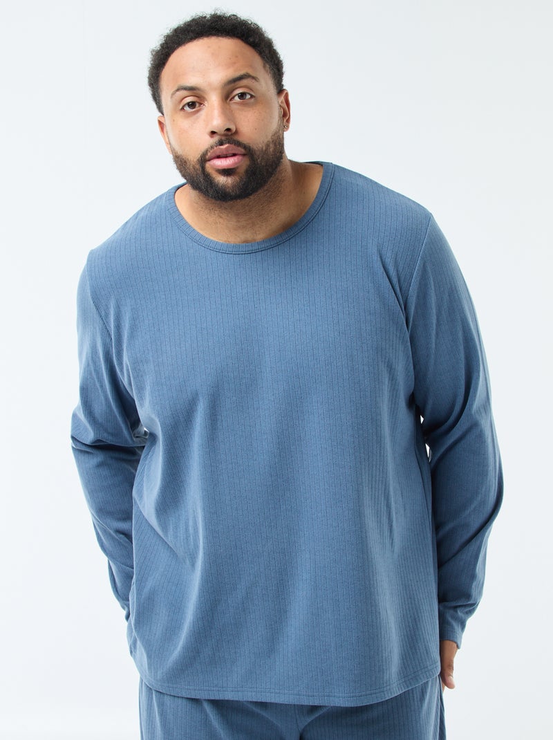 Lange pyjama van uiterst zachte stof - 2-delig Blauw - Kiabi