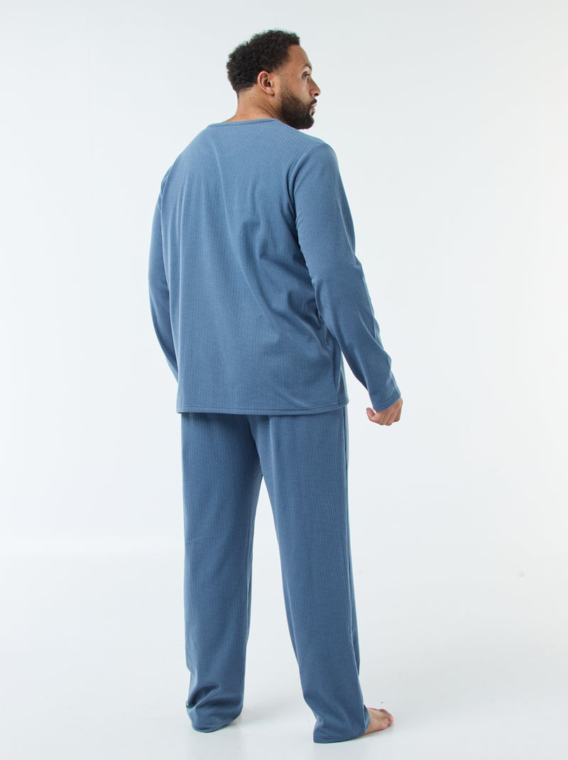 Lange pyjama van uiterst zachte stof - 2-delig Blauw - Kiabi