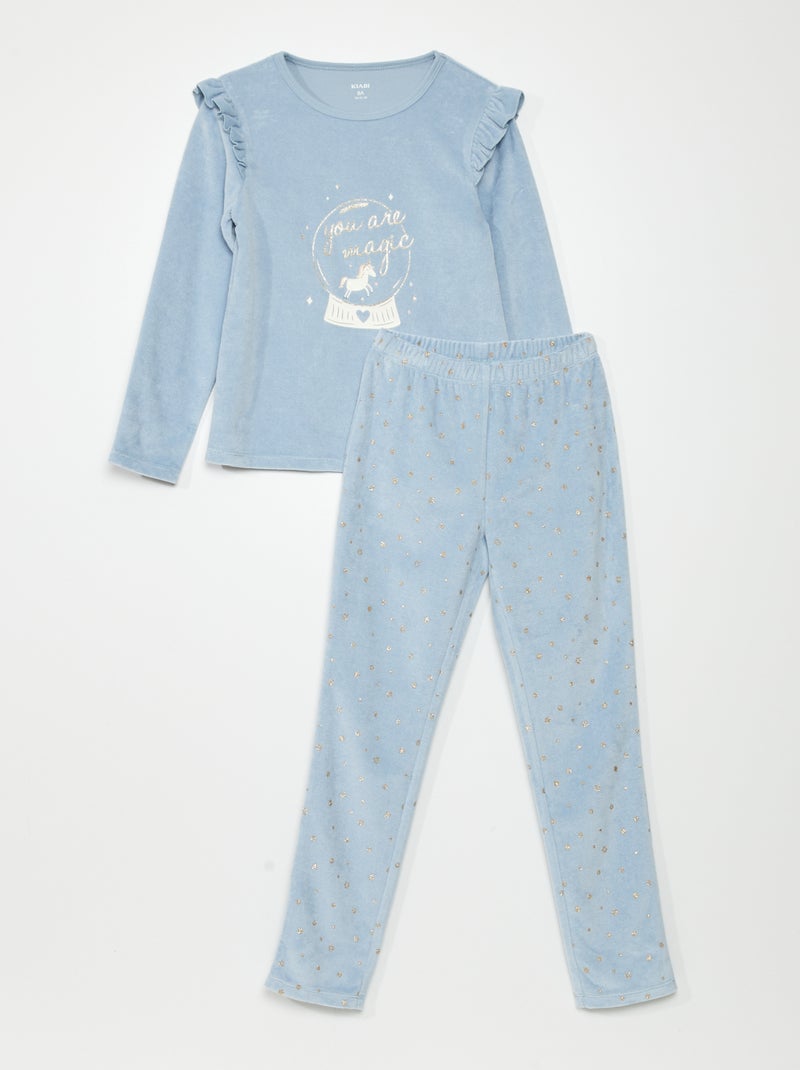 Lange pyjama van velours - 2-delig BLAUW - Kiabi