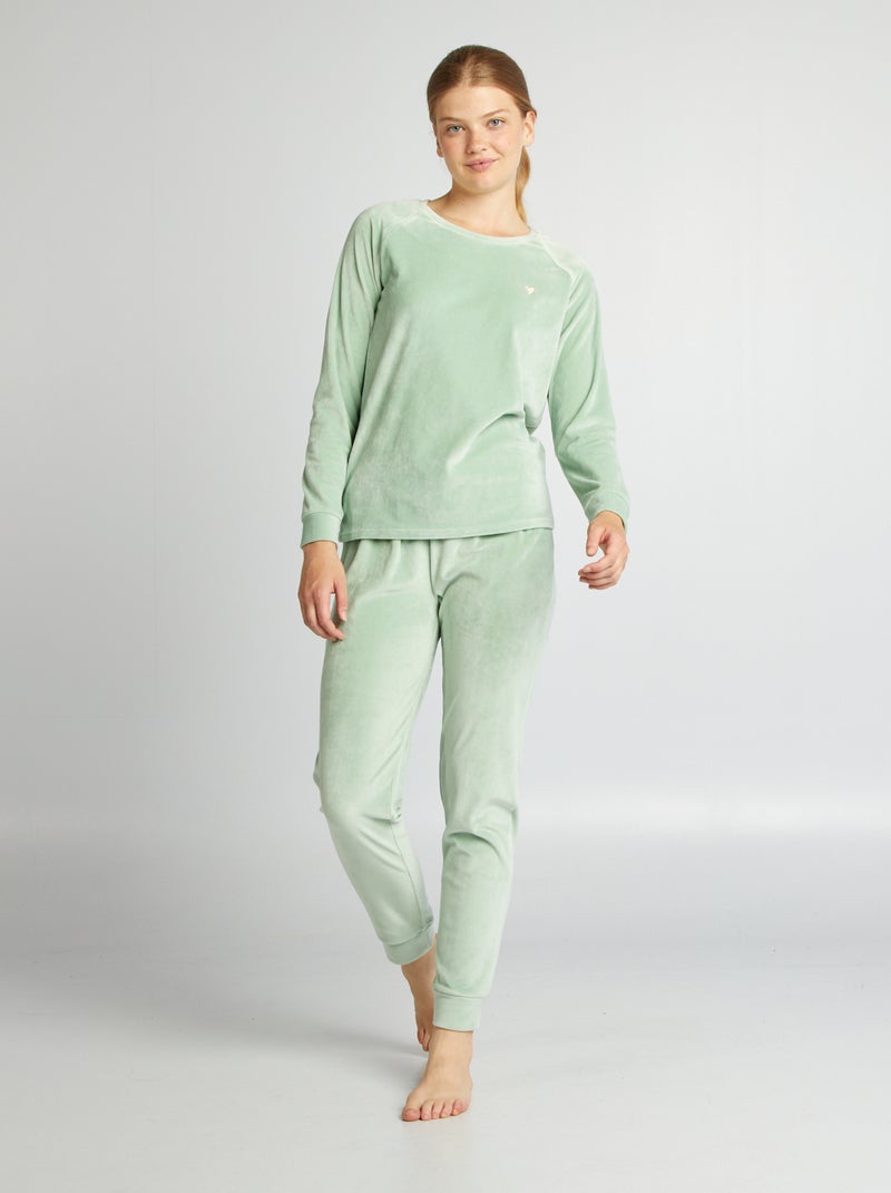 Lange pyjama van velours - 2-delig GROEN - Kiabi