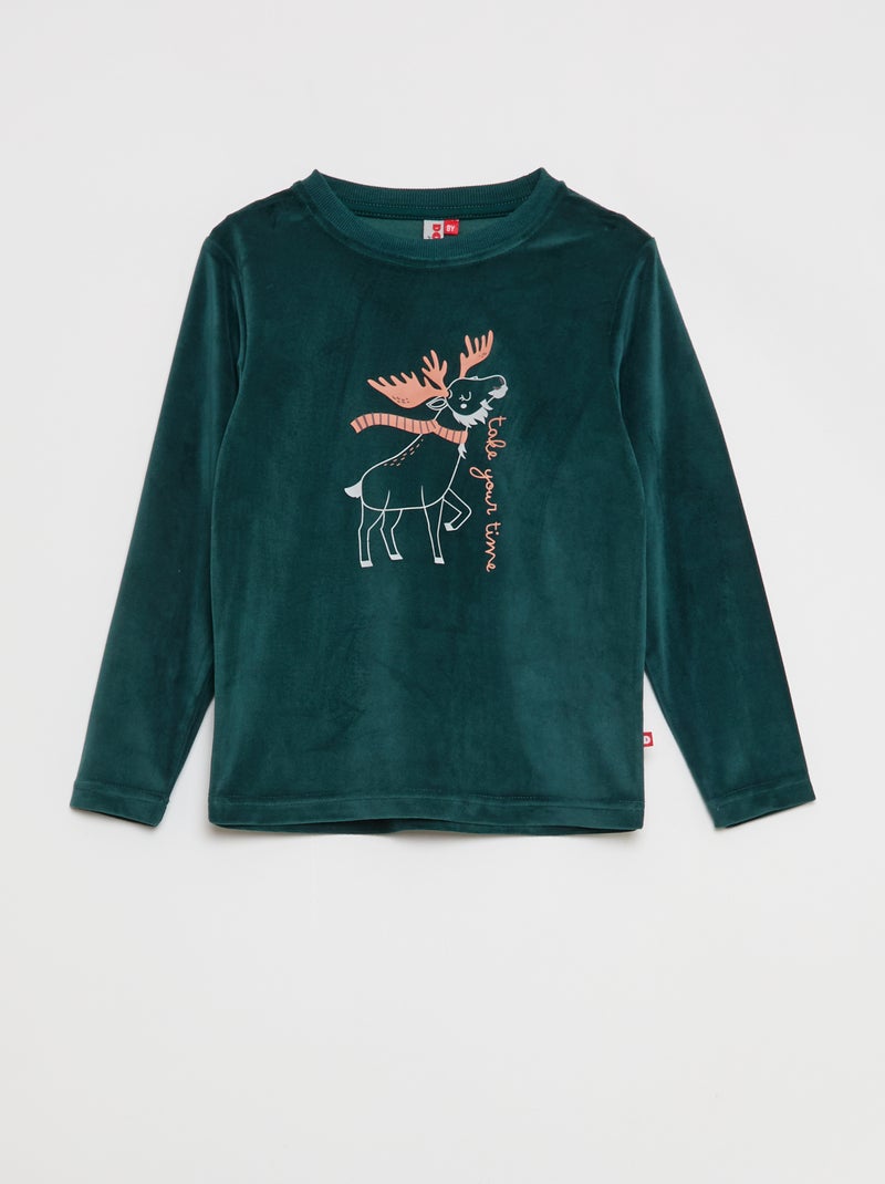 Lange pyjama van velours - 2-delig Groen - Kiabi