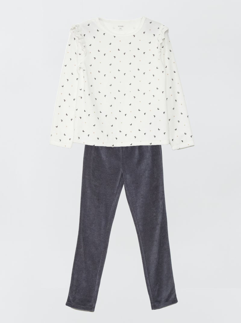 Lange pyjama van velours - 2-delig WIT - Kiabi