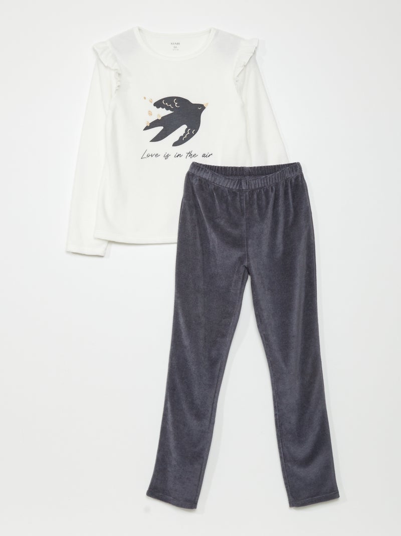 Lange pyjama van velours - 2-delig WIT - Kiabi