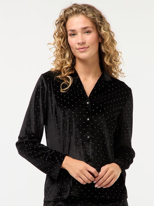 Lange pyjama van velours met goudkleurig stipjesmotief - 2-delig - Kiabi