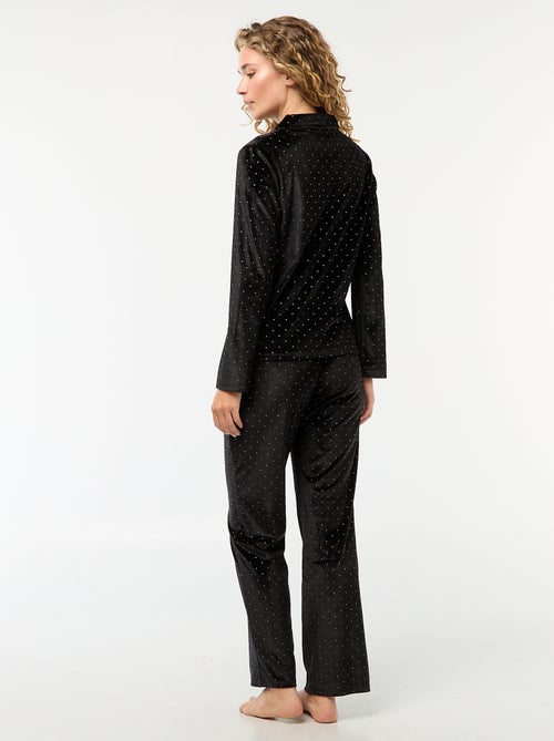 Lange pyjama van velours met goudkleurig stipjesmotief - 2-delig - Kiabi