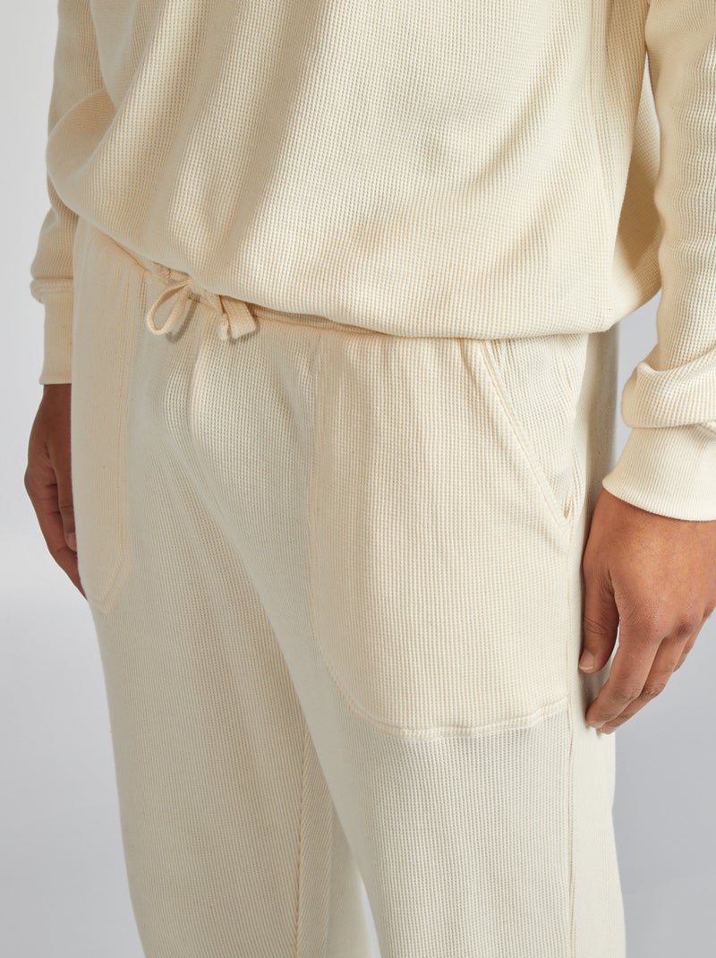 Lange pyjama van wafelstof - T-shirt + broek - 2-delig WIT - Kiabi