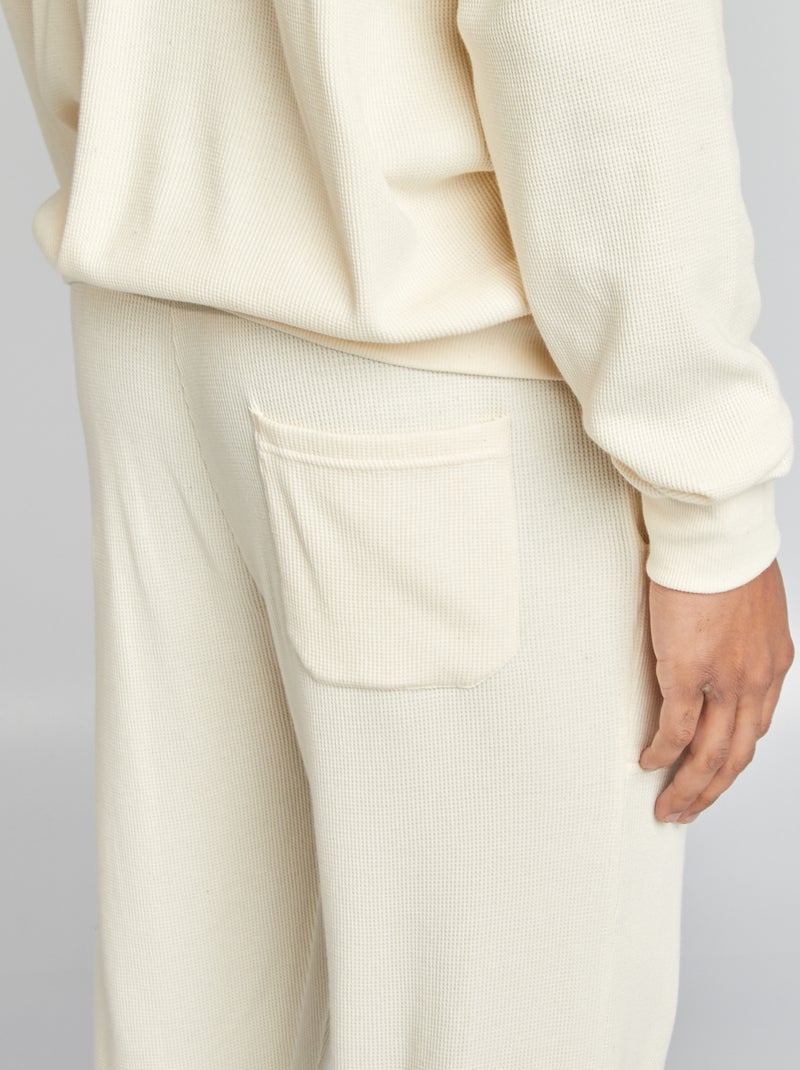 Lange pyjama van wafelstof - T-shirt + broek - 2-delig WIT - Kiabi