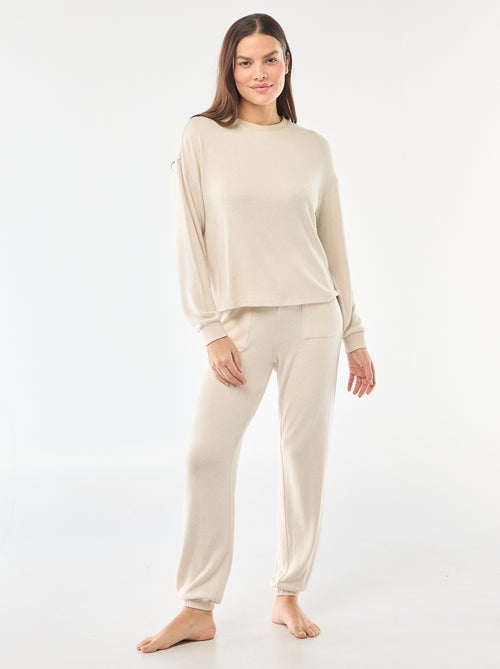 Lange pyjama van warm tricot - 2-delig - Kiabi