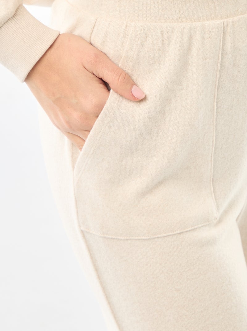 Lange pyjama van warm tricot - 2-delig Biege - Kiabi