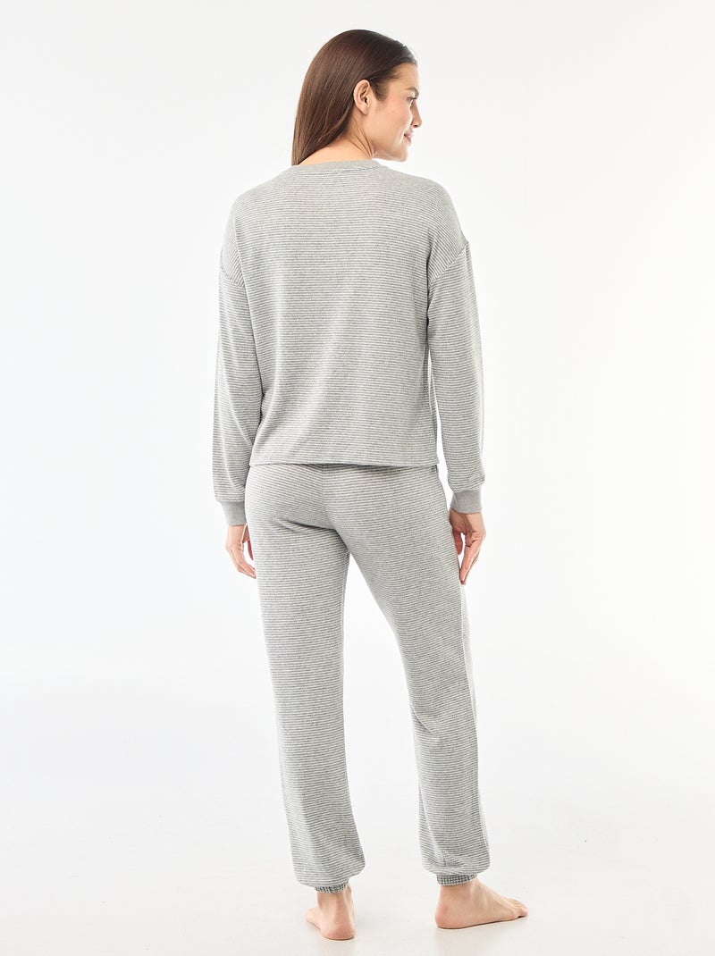 Lange pyjama van warm tricot - 2-delig Grijs - Kiabi