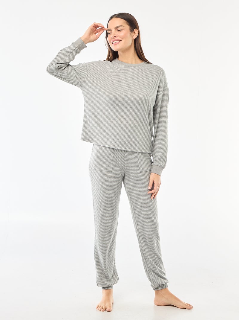 Lange pyjama van warm tricot - 2-delig Grijs - Kiabi