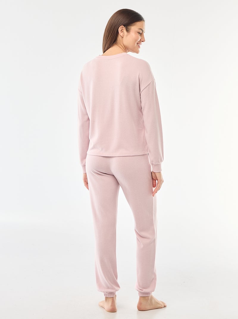 Lange pyjama van warm tricot - 2-delig Paars - Kiabi