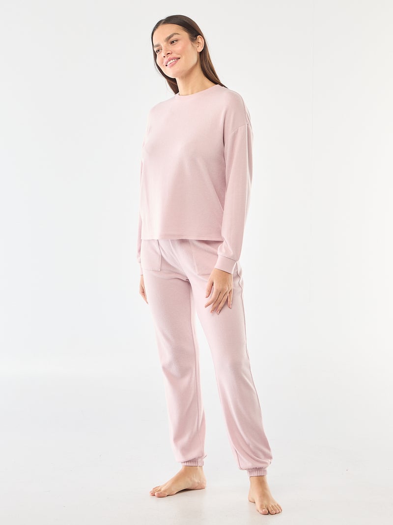 Lange pyjama van warm tricot - 2-delig Paars - Kiabi