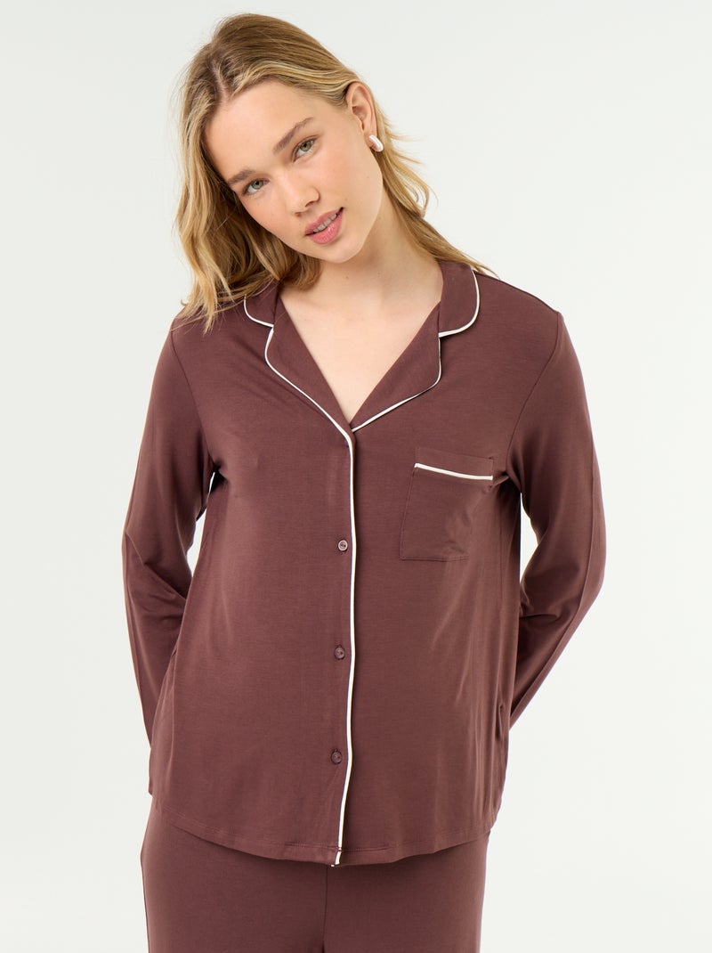 Lange pyjama van zachte stretchtricot - 2-delig Bruin - Kiabi
